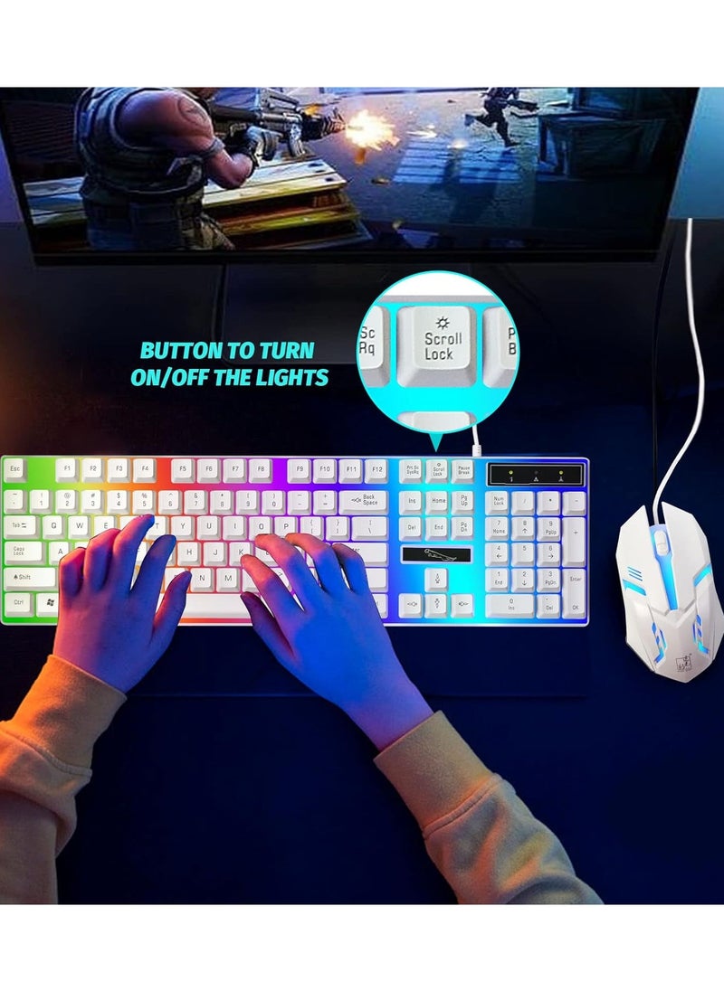 جي21 - طقم لوحة مفاتيح ألعاب بإضاءة LED مع ماوس طراز G21WT أبيض - Image 1