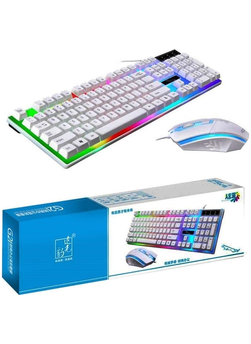 جي21 - طقم لوحة مفاتيح ألعاب بإضاءة LED مع ماوس طراز G21WT أبيض - Image 1