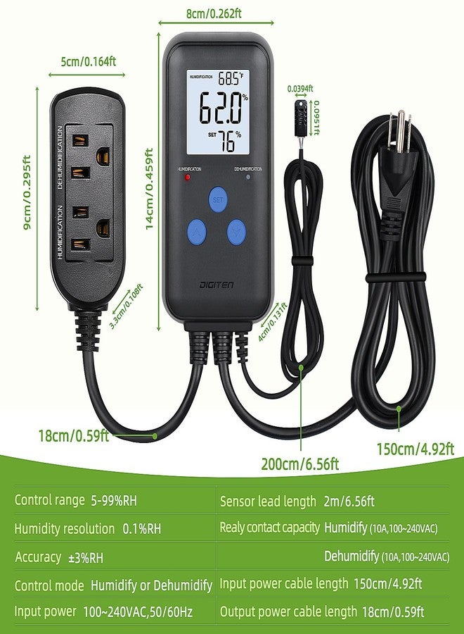 DIGITEN Humidity Controller Pre-Wired Digital Humidistat with Temperature Display, Dual-Stage Outlet Humidifier /Dehumidifier for Mushroom,Reptile, Greenhouse, Fan, Grow Tent - Image 3
