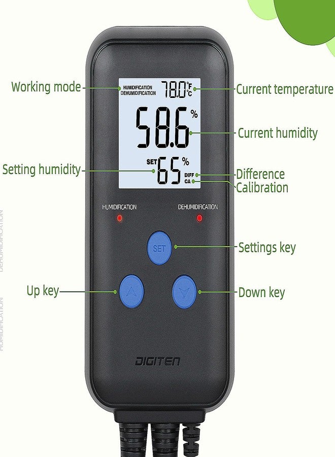 DIGITEN Humidity Controller Pre-Wired Digital Humidistat with Temperature Display, Dual-Stage Outlet Humidifier /Dehumidifier for Mushroom,Reptile, Greenhouse, Fan, Grow Tent - Image 4
