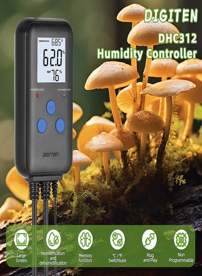 DIGITEN Humidity Controller Pre-Wired Digital Humidistat with Temperature Display, Dual-Stage Outlet Humidifier /Dehumidifier for Mushroom,Reptile, Greenhouse, Fan, Grow Tent - Image 2