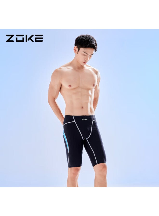 ZOKE Zhouke Men's Swim Trunks, Square-leg Five-point Swim Shorts, Conservative Professional Training Swim Shorts 112536977a, Black/blue, XL - Image 2