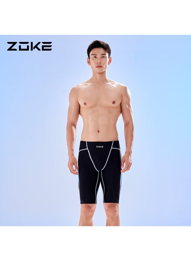 ZOKE Zhouke Men's Swim Trunks, Square-leg Five-point Swim Shorts, Conservative Professional Training Swim Shorts 112536977a, Black/blue, XL - Image 3