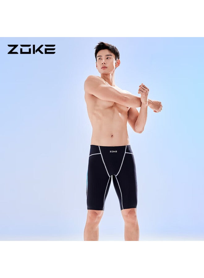 ZOKE Zhouke Men's Swim Trunks, Square-leg Five-point Swim Shorts, Conservative Professional Training Swim Shorts 112536977a, Black/blue, XL - Image 4