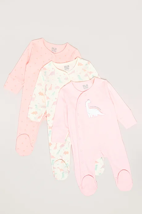 أر أند بي 3 Pack Printed Footed Sleepsuits