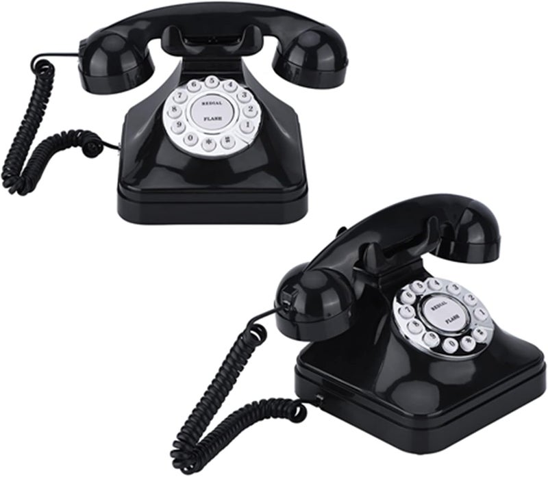 Drfeify Vintage Black Multi Function Wire Landline Phone Retro Telephone with Traditional Bell for Home Office - Image 2