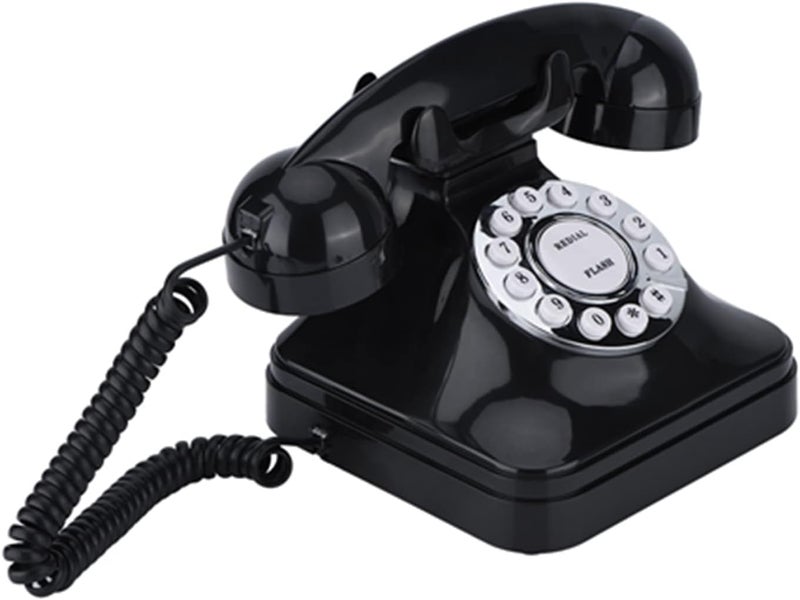 Drfeify Vintage Black Multi Function Wire Landline Phone Retro Telephone with Traditional Bell for Home Office - Image 1