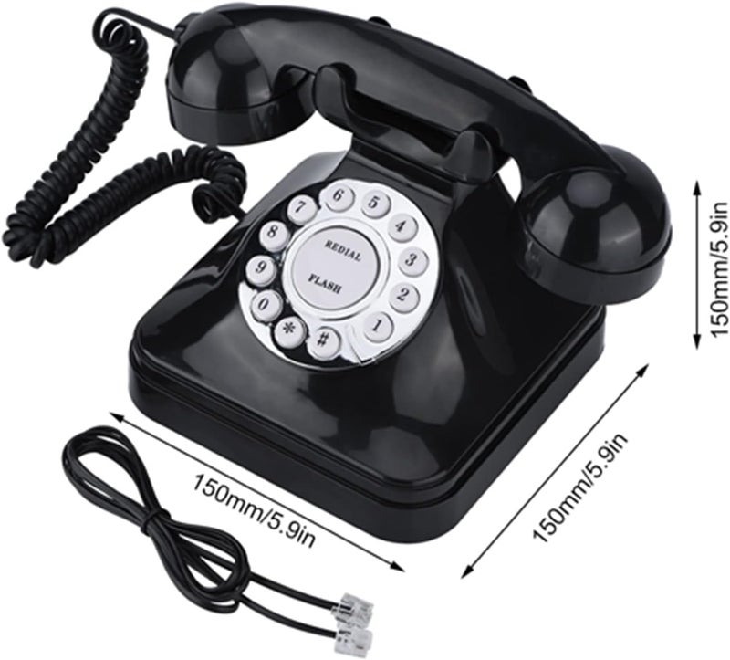 Drfeify Vintage Black Multi Function Wire Landline Phone Retro Telephone with Traditional Bell for Home Office - Image 3