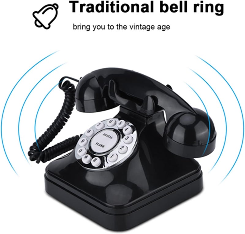 Drfeify Vintage Black Multi Function Wire Landline Phone Retro Telephone with Traditional Bell for Home Office - Image 5