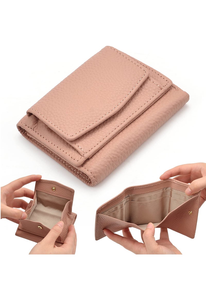 Excefore Women RFID Blocking Leather Wallet, Small RFID Purse, Pocket Wallet for Women,  Coin Pocket Wallet with ID Window Card Holder, Girls Mini Short Purse (Pink) - Image 3