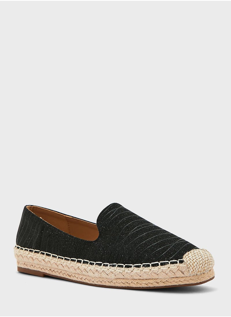 ELLA - Black Shimmery Striped Espadrille - Image 1