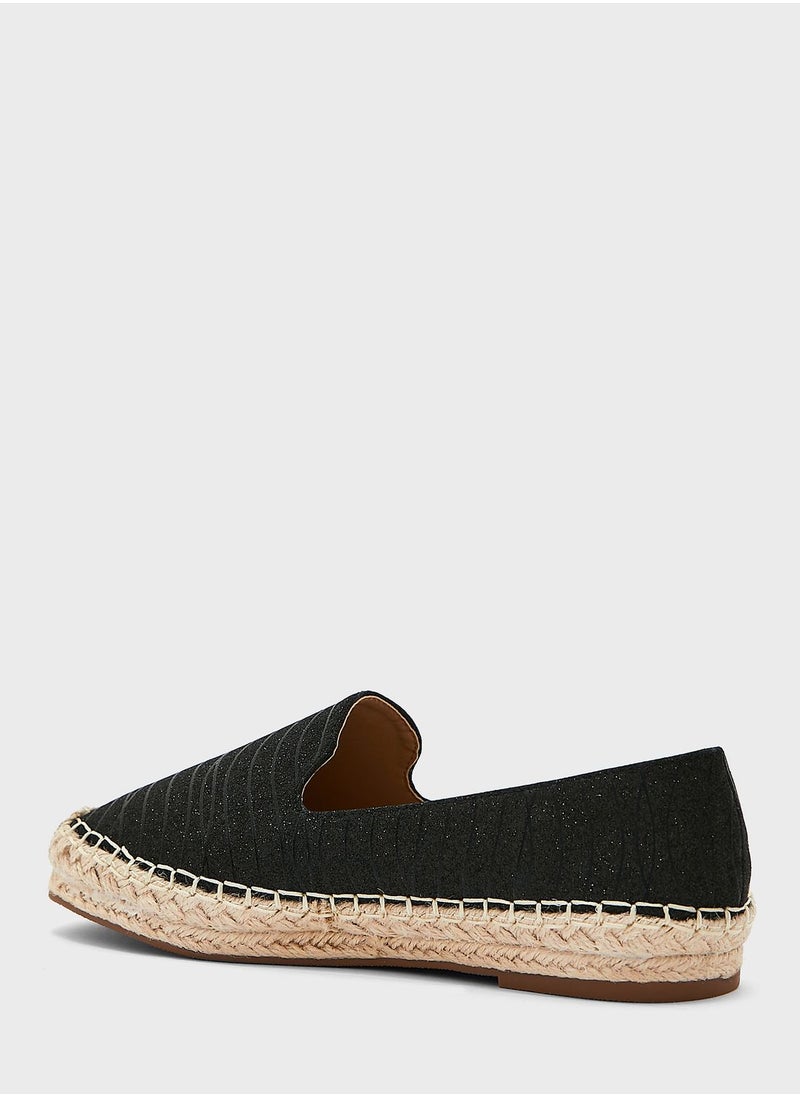 ELLA - Black Shimmery Striped Espadrille - Image 1