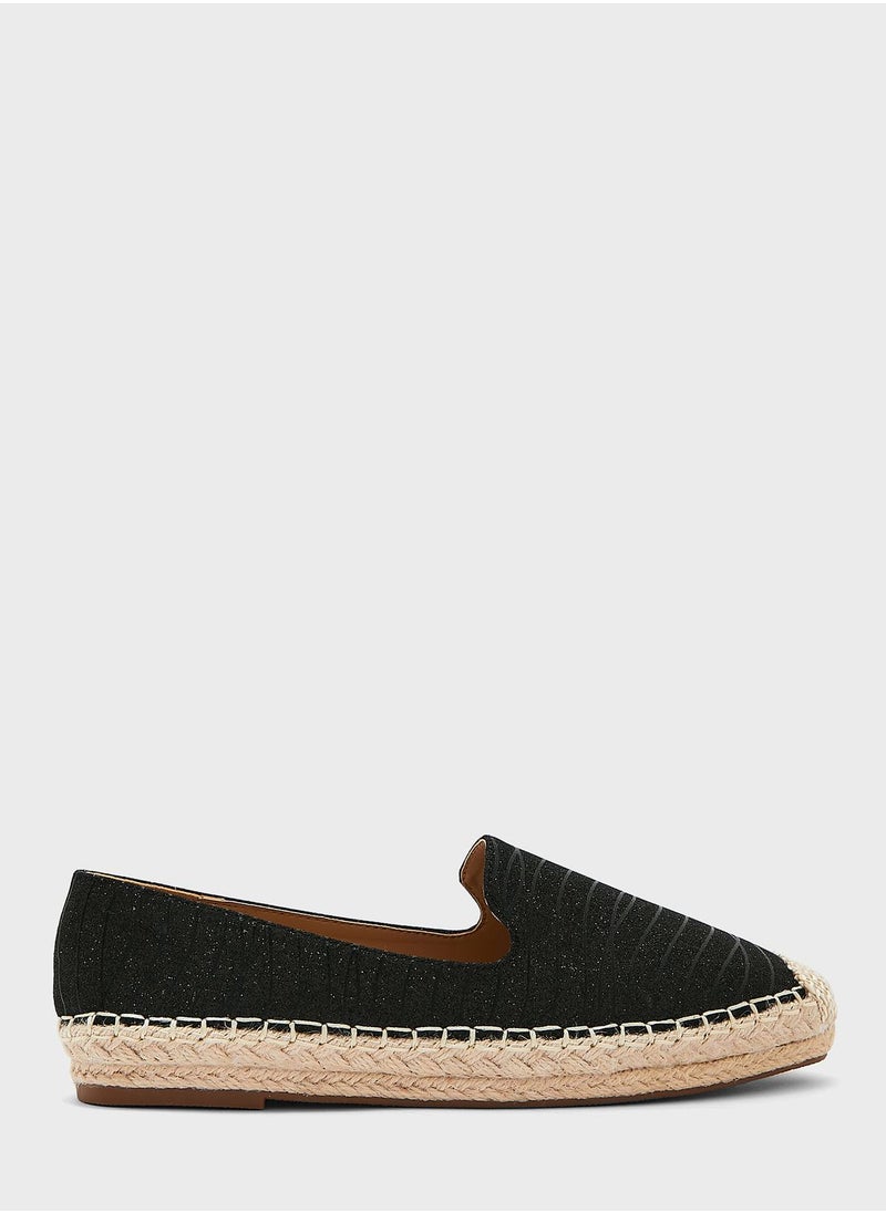 ELLA - Black Shimmery Striped Espadrille - Image 1