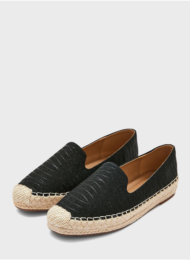ELLA - Black Shimmery Striped Espadrille - Image 1