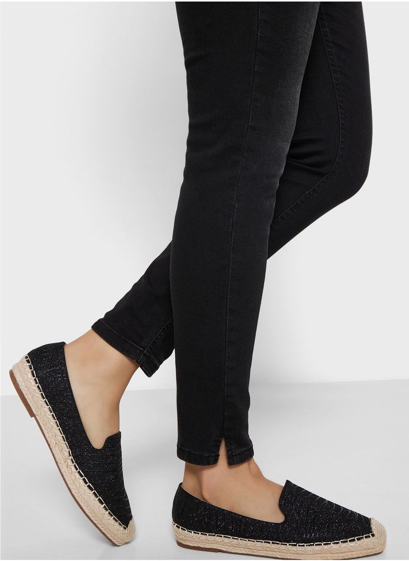 ELLA - Black Shimmery Striped Espadrille - Image 1