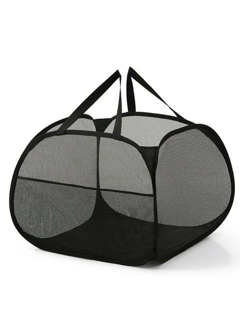 Pop Up Laundry Mesh Hamper Basket 90L Storage Solution Compact Bin Mesh Collapsible Bag Laundry Hamper Collapsible Laundry Basket Black Square.