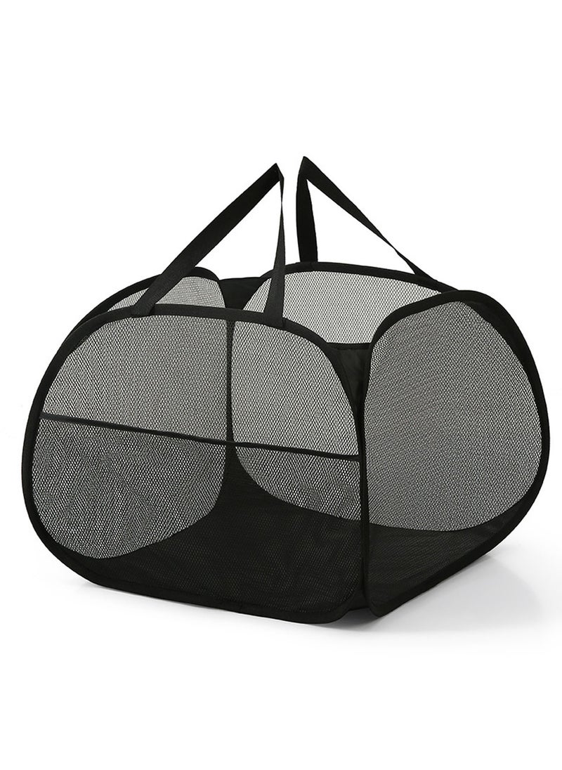 TYCOM Pop Up Laundry Mesh Hamper Basket 90L Storage Solution Compact Bin Mesh Collapsible Bag Laundry Hamper Collapsible Laundry Basket Black Square. 