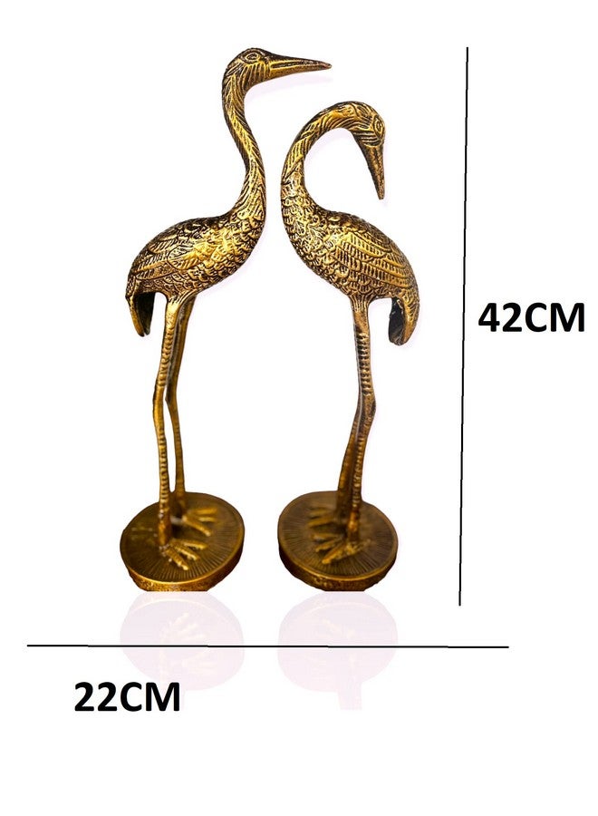 The Artage Brass Crane Love Birds Pair| Saras Showpiece Set for Home Decor_ Elegant Antique Finish Metal Figurines_ Decorative Tabletop Sculptures for Living Room, Office or Gift - Set of 2 (Antique) - Image 3