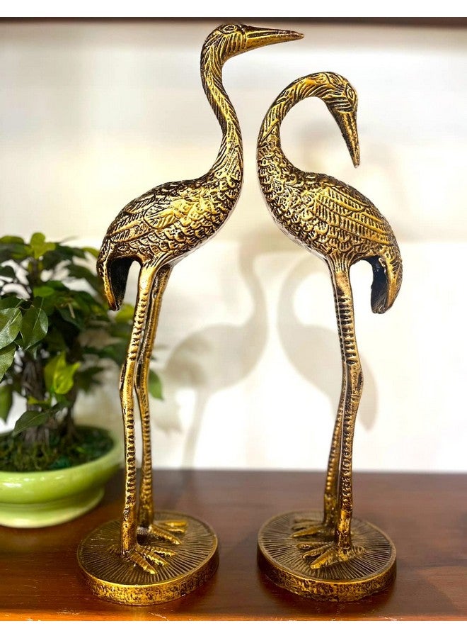 The Artage Brass Crane Love Birds Pair| Saras Showpiece Set for Home Decor_ Elegant Antique Finish Metal Figurines_ Decorative Tabletop Sculptures for Living Room, Office or Gift - Set of 2 (Antique) - Image 1