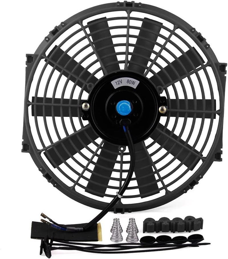 CF002A-BK 12 inch 80W 12V Universal Car Slim Reversible Electric Radiator Cooling Fan Push Pull with Mounting Kit - Image 1