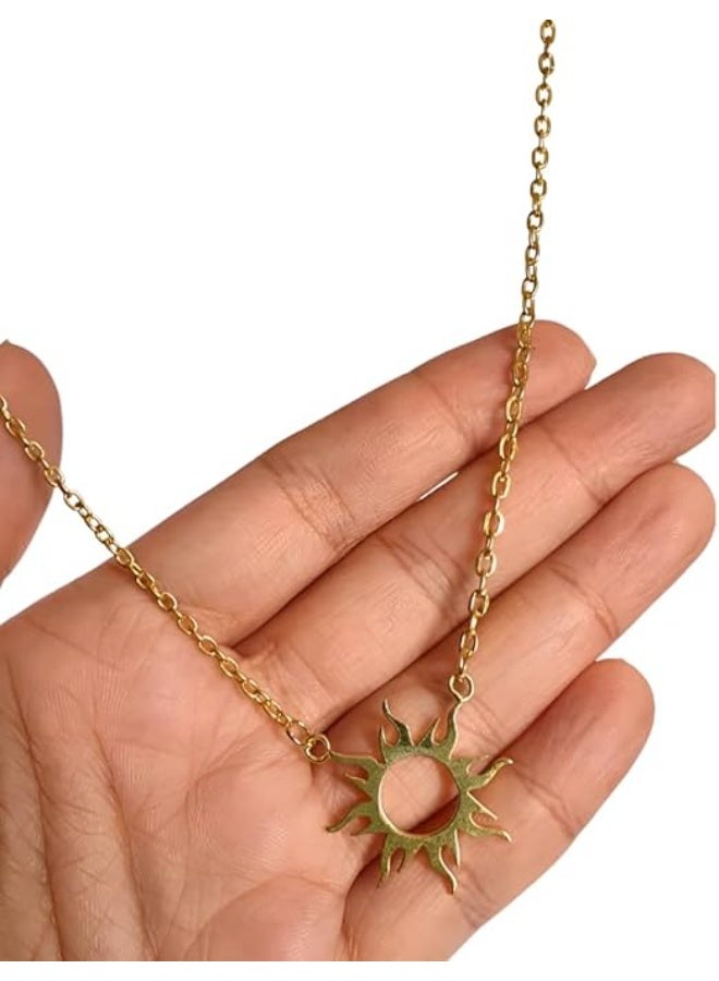 Rwnq Stainless Steel Sun Shape Necklace and Earrings Set - A Charming Girls Gift! - Women's Accessories-Children's accessories_Stainless accessories  - Image 4