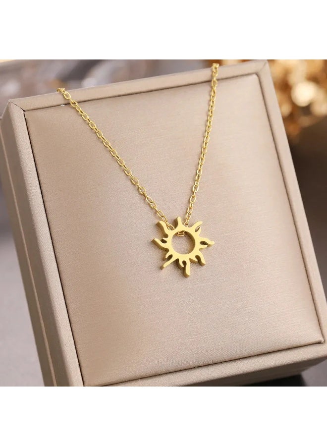Rwnq Stainless Steel Sun Shape Necklace and Earrings Set - A Charming Girls Gift! - Women's Accessories-Children's accessories_Stainless accessories  - Image 3