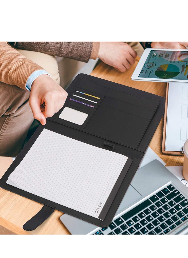 Beauenty - Black PU Leather Portfolio Folder, Multifunctional Business Document Organizer with Clipboard and Legal Pad for Interviews, Conferences and Presentations - Image 1