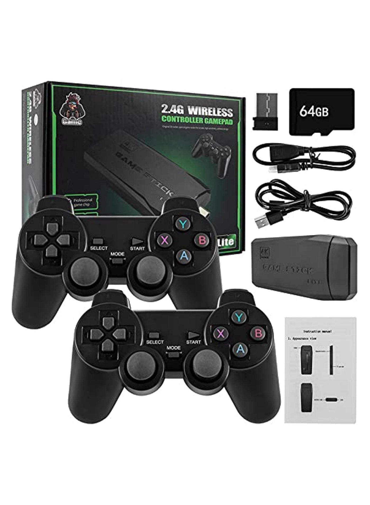 wireless retro game console, plug and play video game stick built in 10000+ games,9 classic emulators, 4k high definition hdmi output for tv with dual 2.4g wireless controllers(64g)