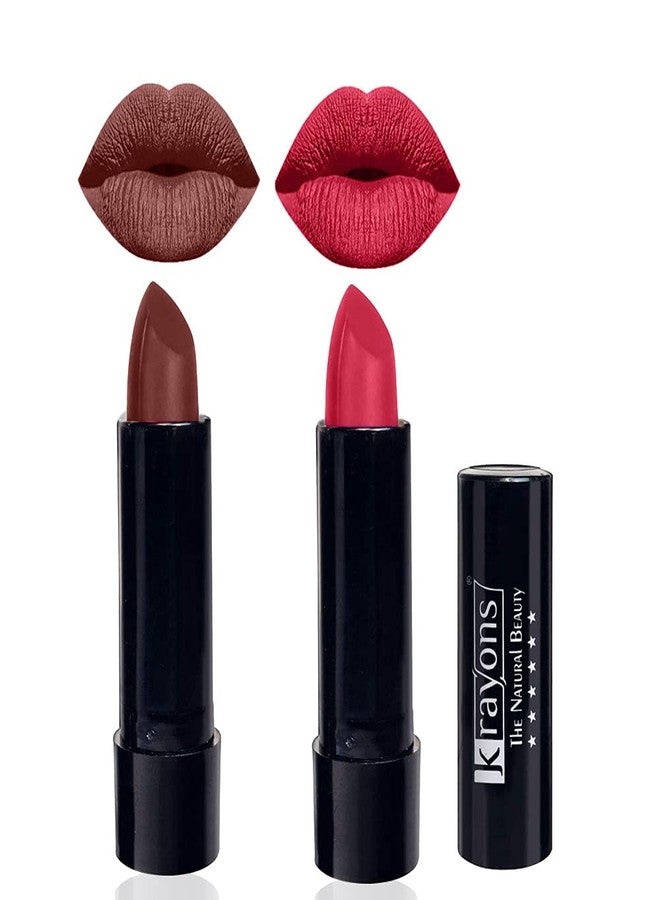 Krayons Cute Pop Moisturizing Matte Lipstick, Waterproof, Highly pigmented, Brick Tone, First Crush (Pack of 2) - Image 1