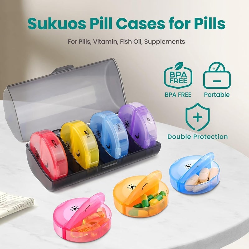 BOOM Large Weekly Pill Organizer - 7 Day AM PM Pill Case for Vitamins and Supplements - Image 2