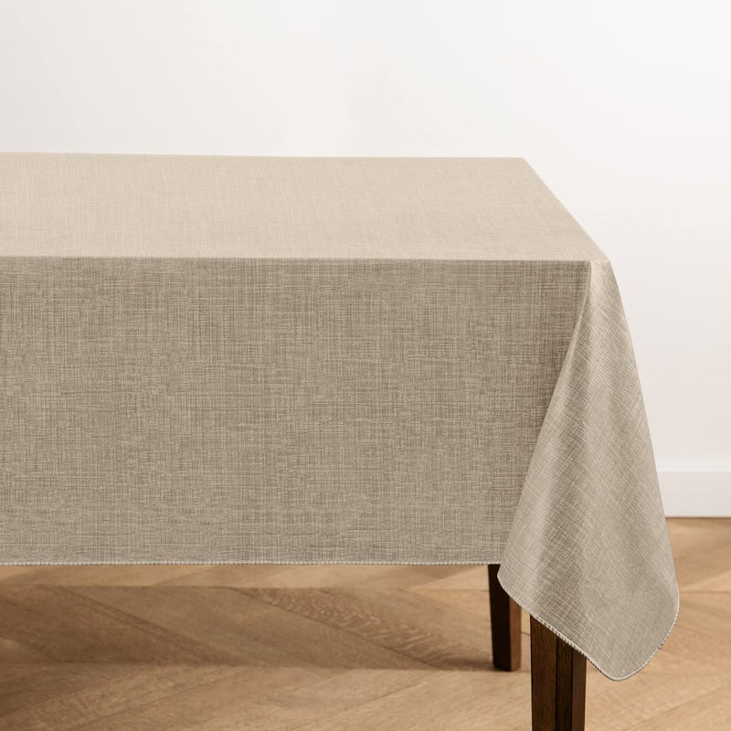 مفرش طاولة فينيل مقاوم للماء والبقع مستوحى من الكتان من إيلرين هوم فاشن Monterey مع بطانة من الفلانيل 52 بوصة × 70 بوصة مستطيل رمادي غامق