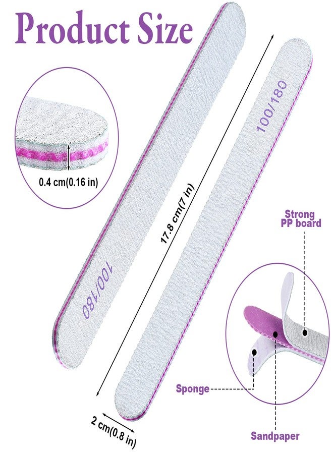 Jutom 200 Pcs Nail Files 100/180 Grit Double Sides Emery Boards Reusable Nail Files for Acrylic Fingernails Professional Manicure Tools for Natural Acrylic Fingernail Home and Salon Supplies - Image 2