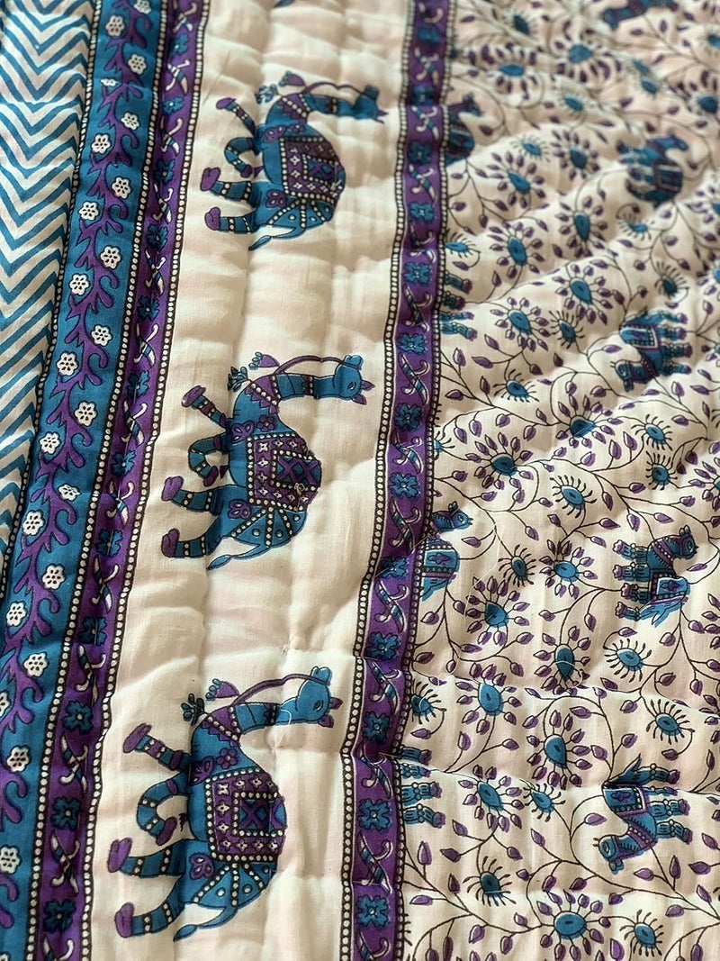 AARMOZY Cotton Single Bed Quilt Animals Print Blue Camal Razai Blue 85X55 Inch - Image 4