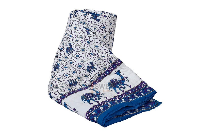 AARMOZY Cotton Single Bed Quilt Animals Print Blue Camal Razai Blue 85X55 Inch - Image 2