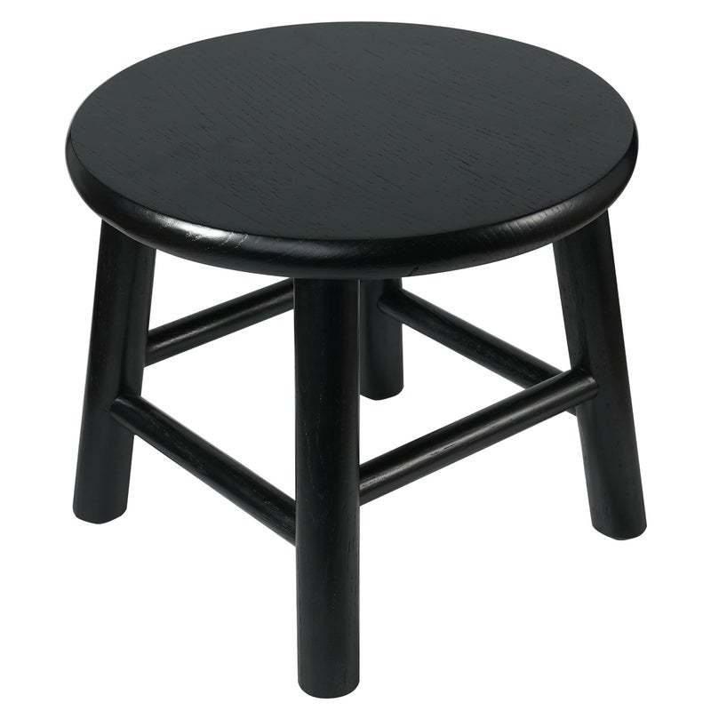 CONSDAN 9Inch Round Step Stool for Adults  Kids USA Grown Solid Oak Hardwood Sturdy Small Foot Stool for Kitchen Bedroom Bathroom Shoe Changing Plant Stand Fully Assembled Black
