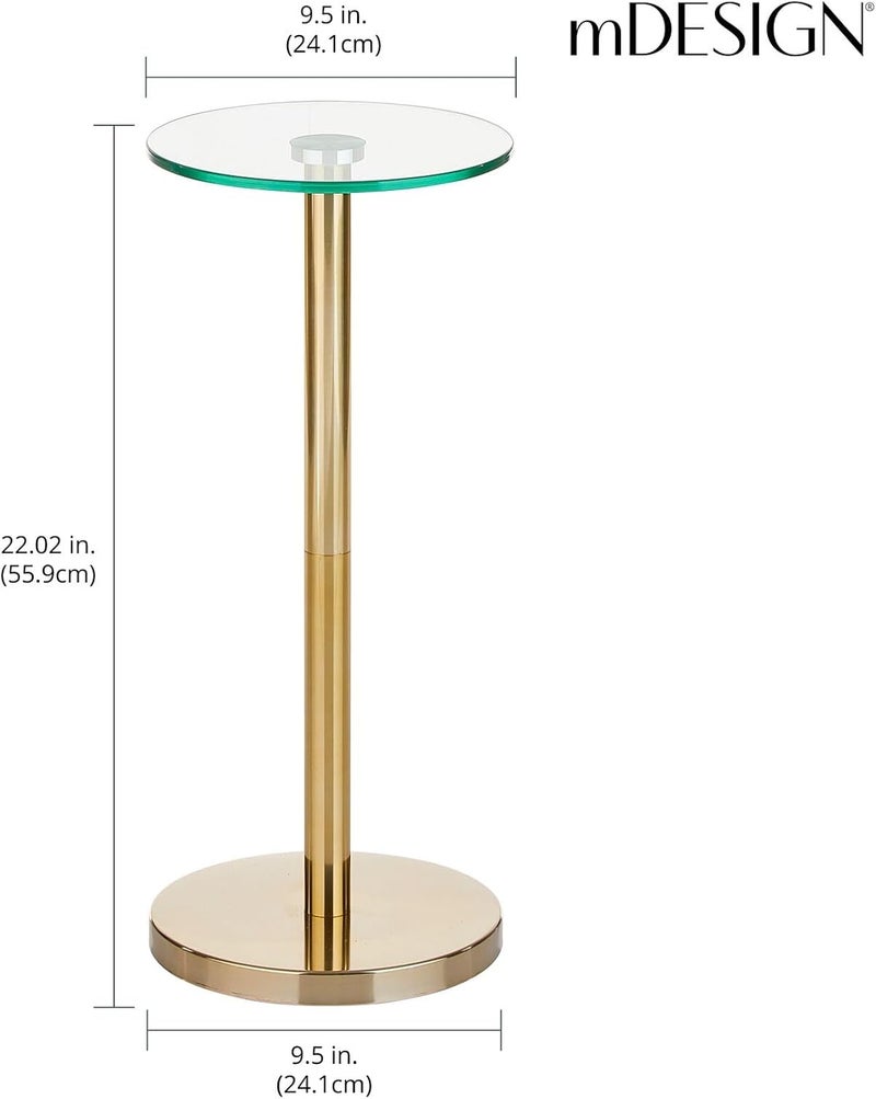mDesign Glass Top Side/End Drink Table - Small Modern Round Accent Metal Nightstand Furniture for Living Room, Dorm, Home Office, and Bedroom - 9" Round - Clear/Soft Brass - Image 2