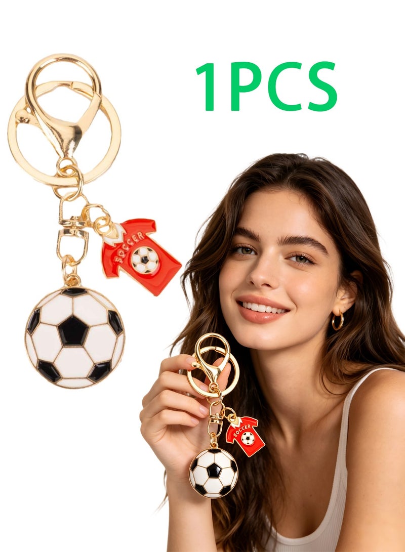 Sporty Round Football Shape Keyring Cute Fashion Soccer Pendant Key Chain Multi Purpose Practical Gift And Daily Ornament Accessory For Adult Men Women And Kids Boys Girls Sports Enthusiasts - Image 1