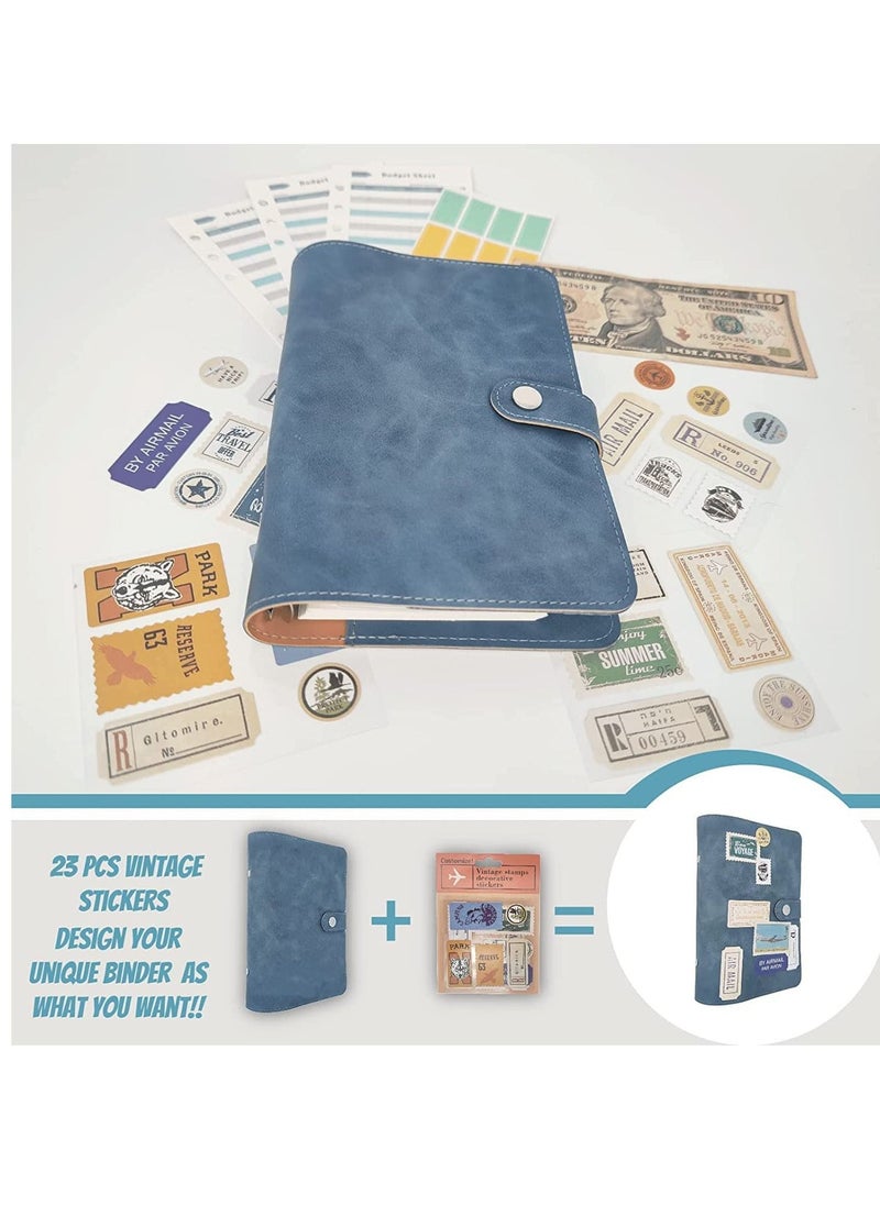 SYOSI - Budget Binder with Envelopes, Cash for Budgeting, A6 with Stickers, Money Saving with 24Pcs Expense Sheets(Blue) - Image 1