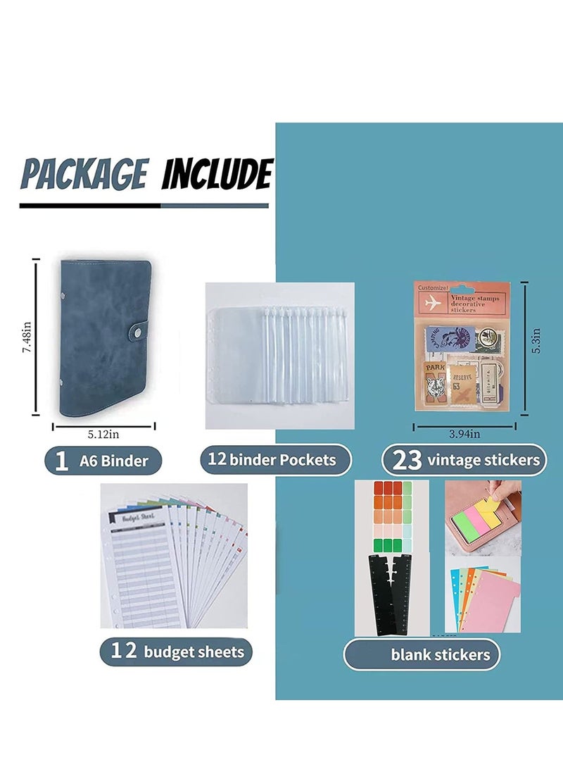 SYOSI - Budget Binder with Envelopes, Cash for Budgeting, A6 with Stickers, Money Saving with 24Pcs Expense Sheets(Blue) - Image 1