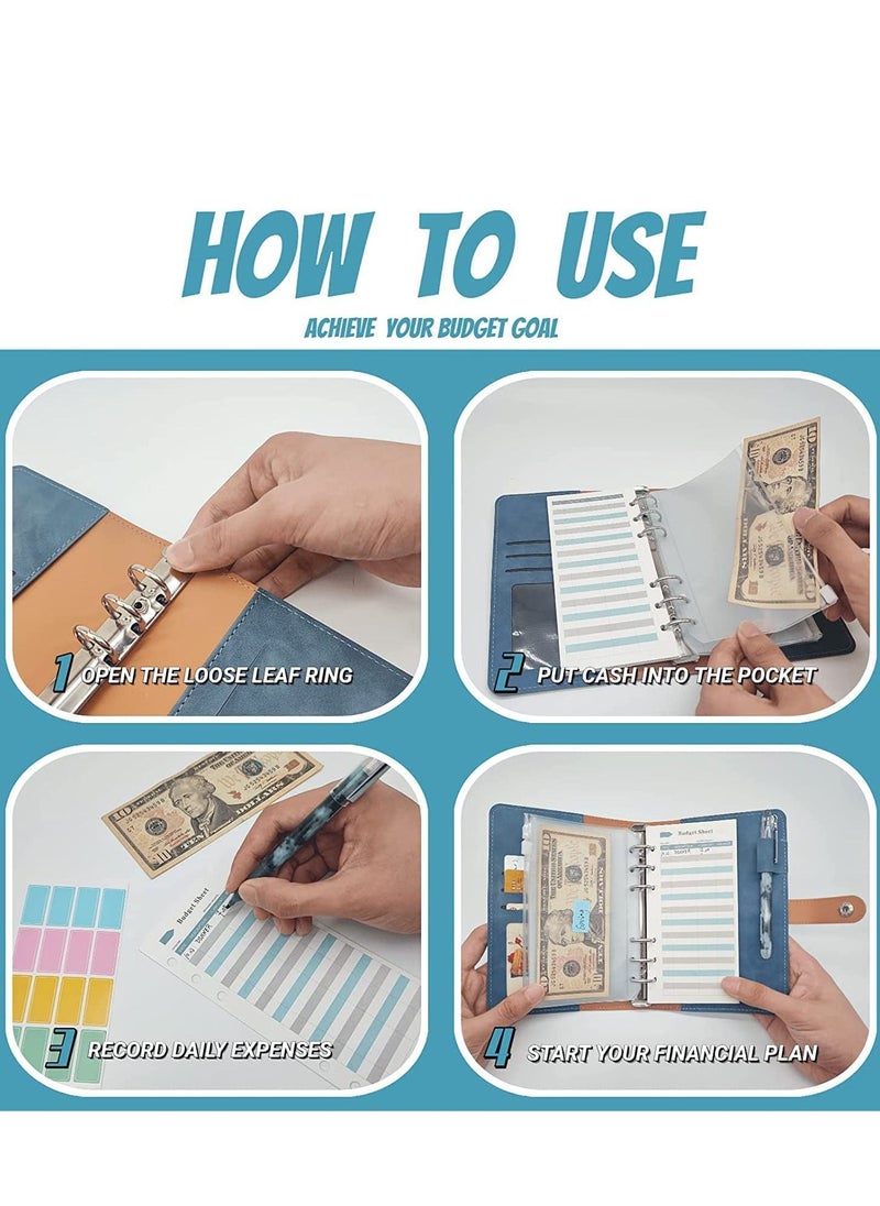 SYOSI - Budget Binder with Envelopes, Cash for Budgeting, A6 with Stickers, Money Saving with 24Pcs Expense Sheets(Blue) - Image 1