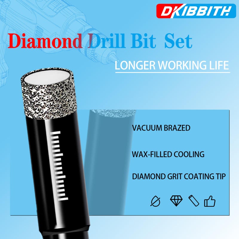 DKIBBITH 5-Pack 1/2" Diamond Core Drill Bits Set, 12mm Tile Drill bits for Ceramic Porcelain Marble Granite Tile Stone Glass Brick, Integrated Coolant for Fast Dry Drilling, Round Shank, with Storage Case - Image 3