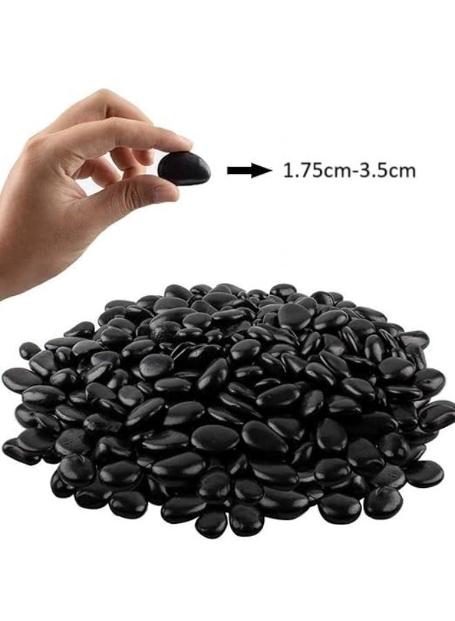 Black Decorative Small Size Stones Smooth & Polished Pebbles for Aquarium Garden Landscaping Plants and Home Interior & Exterior Decoration Durable Rocks Gravel for Decor (Small - 1kg) - Image 2