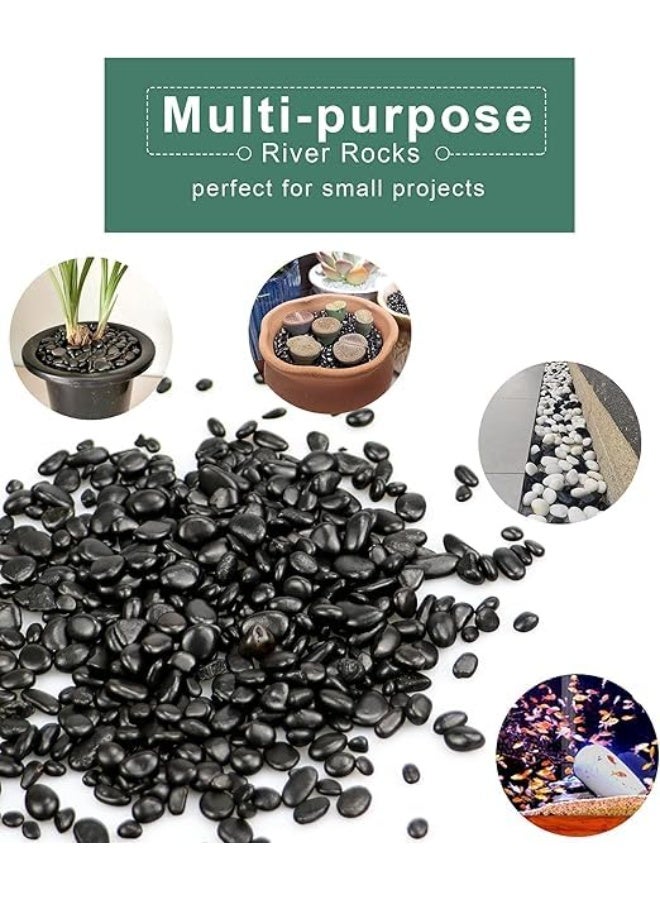 Black Decorative Small Size Stones Smooth & Polished Pebbles for Aquarium Garden Landscaping Plants and Home Interior & Exterior Decoration Durable Rocks Gravel for Decor (Small - 1kg) - Image 3