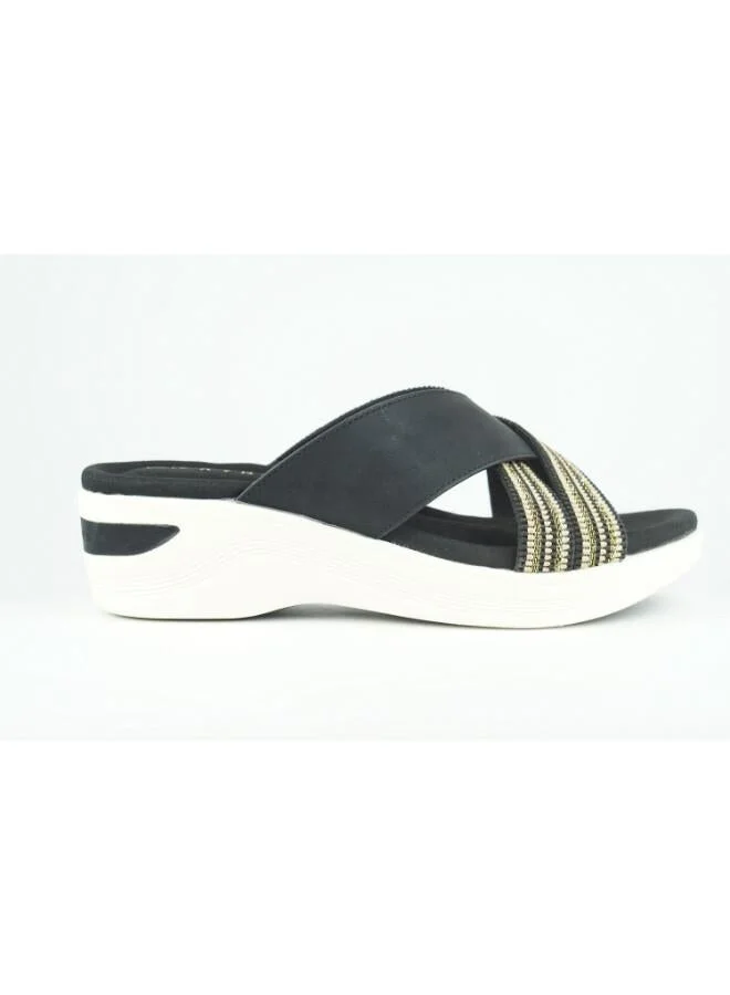 Zayna 221-350 Zayna Women's Cross-Strap Wedge Slide 24ABT54E Black