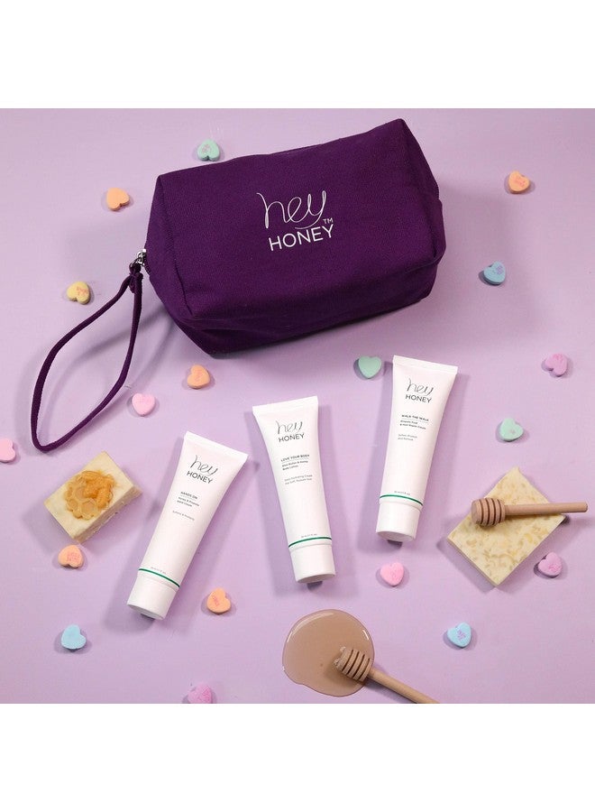 Hey Honey Hey Honey 4pc Set: Love Your Body Lotion, Walk The Walk Foot Cream, Hands On Honey Hand Cream, Eco Makeup Bag. Perfect for Valentine's, Xmas, Birthdays - Image 2