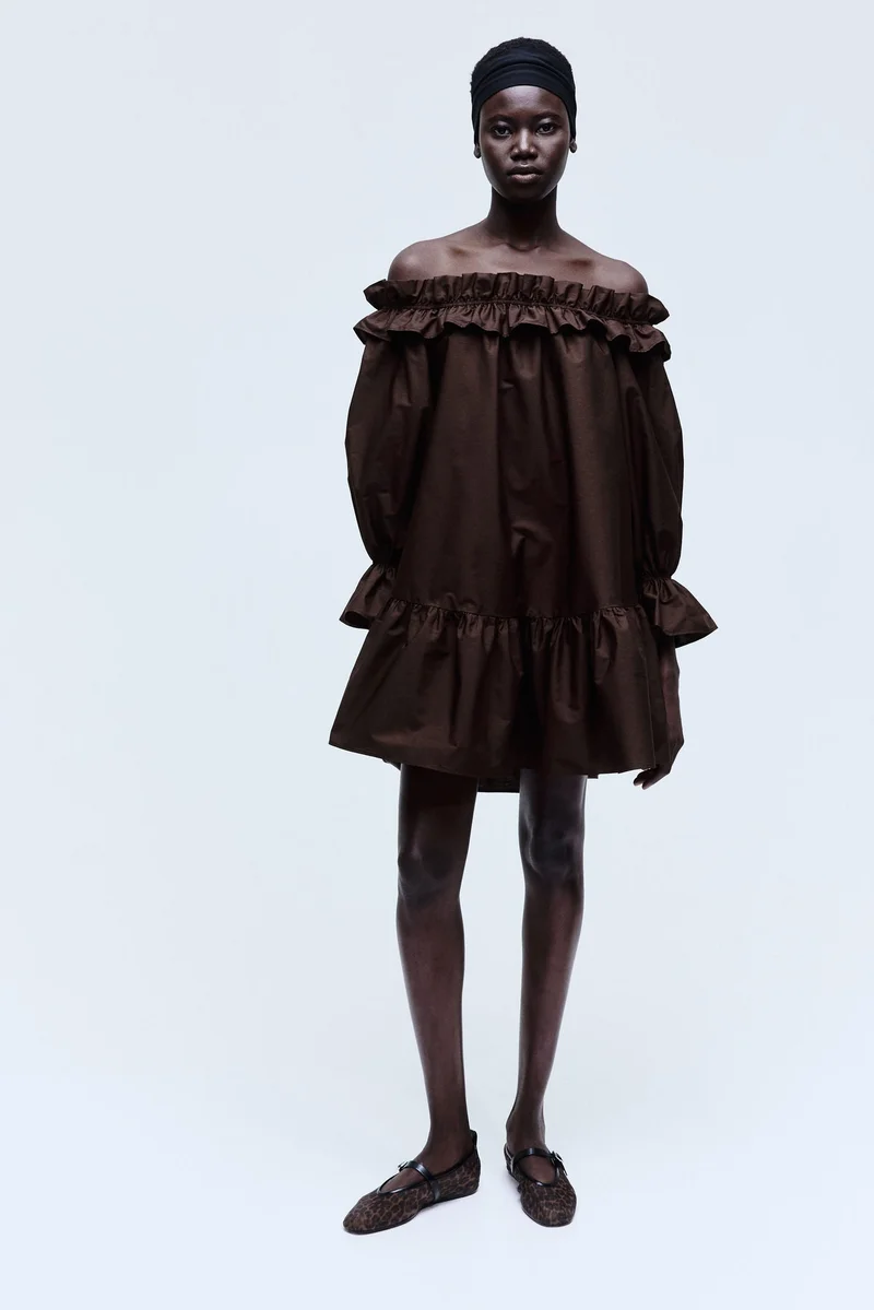 H&M Off-the-shoulder poplin dress