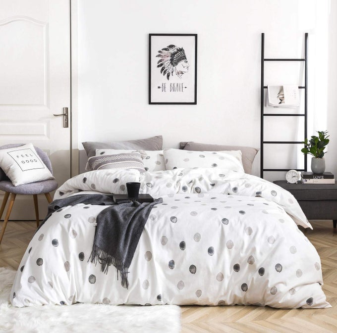POLKA DOTS DUVET COVER KING 100 COTTON WHITE PATTERNED DUVET COVER 3 PIECES SET 1 MODERN CIRCLE GEOMETRIC DUVET COVER WITH ZIPPER TIES 2 PILLOWCASES LUXURY SOFT GRAY POLKA DOTS BEDDING SET
