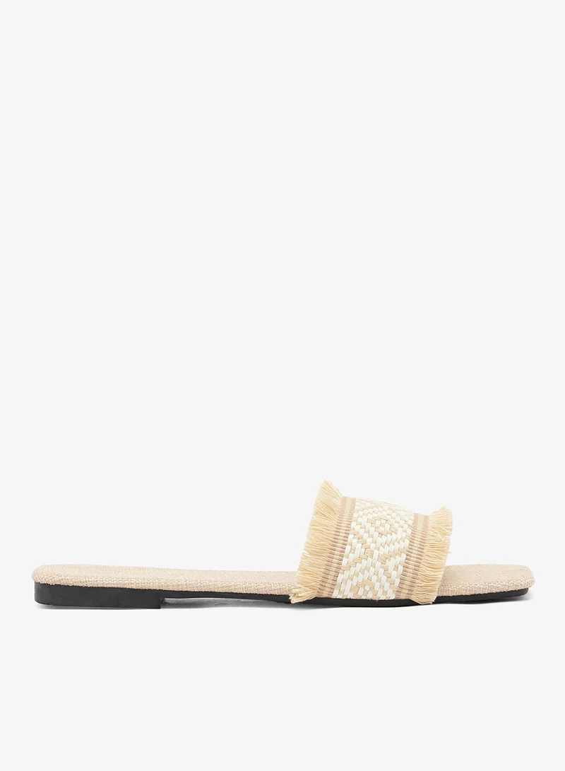 Fringe Detail Flat Sandals