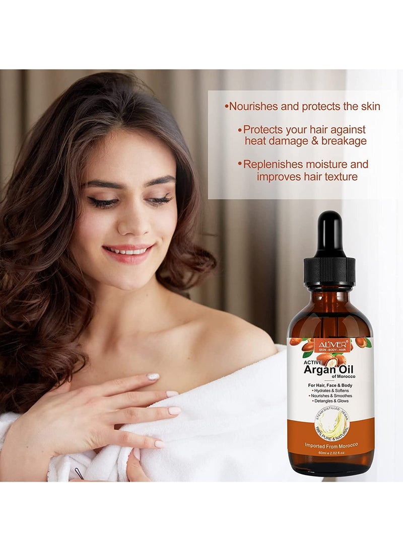 ALIVER زيت الأركان 60 مل مع ديرما رولر لنمو الشعر وتنعيم البشرة وتوهجها وتغذية فروة الرأس وتعزيز نمو الشعر ومضاد للتكسر وتساقط الشعر زيت الأركان المغربي النقي والعضوي بنسبة 100% للاستخدامات المتعددة - Image 5