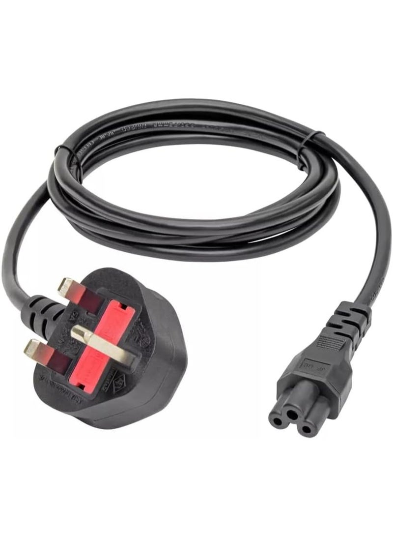 (1.8M) UK to C5, UK Plug BS1363 13A/3Pin Male to IEC320 C5 Clover leaf Short AC Power Cable Cord 1ft For Laptop AC Power Adapter (UK to C5) - Black - Image 1